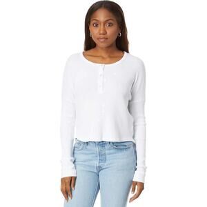 bobi White Drop Shoulder Long Sleeve Waffle Thermal Knit Henley Tee Size S NWT
